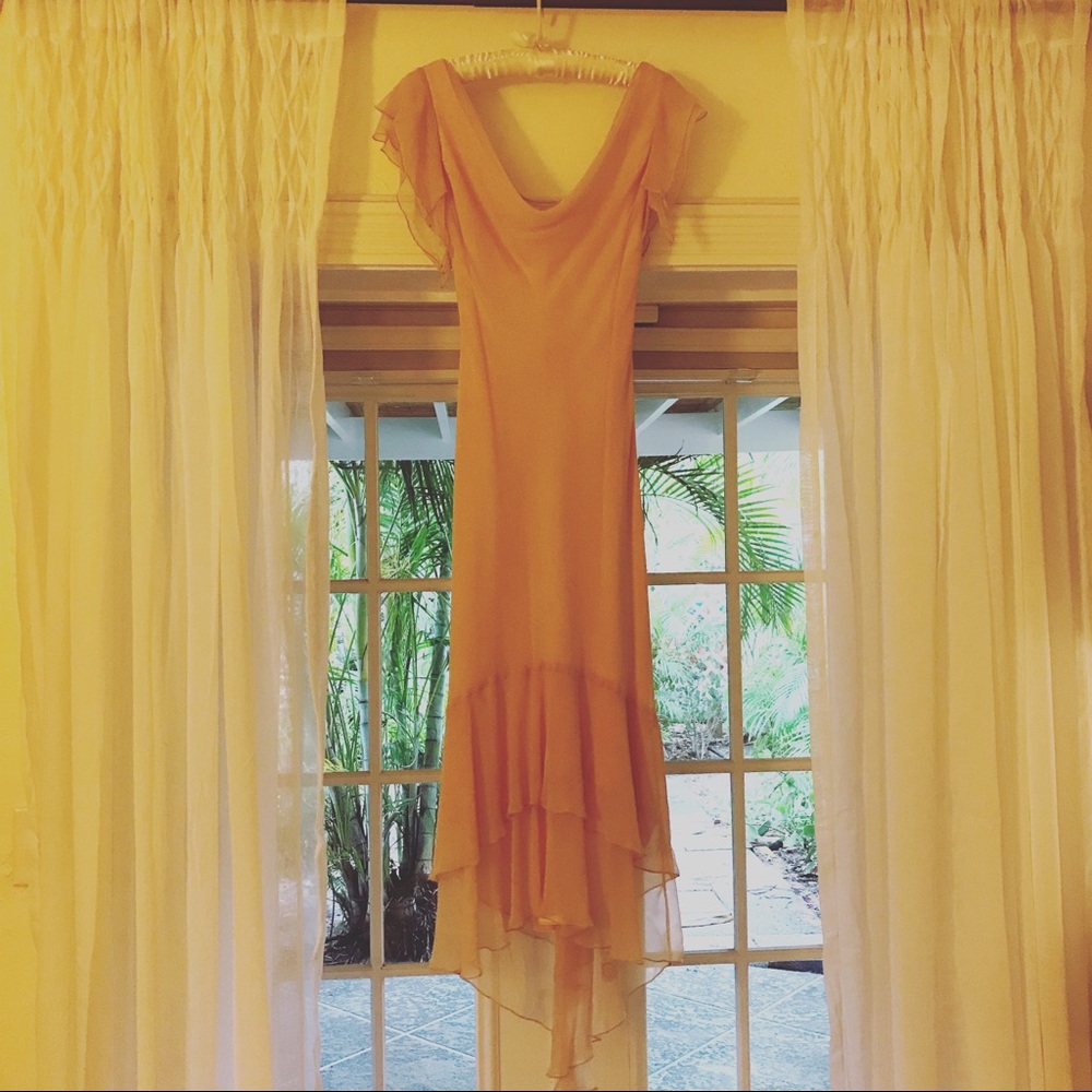 Beautiful Tan Chiffon ABS Evening Dress
